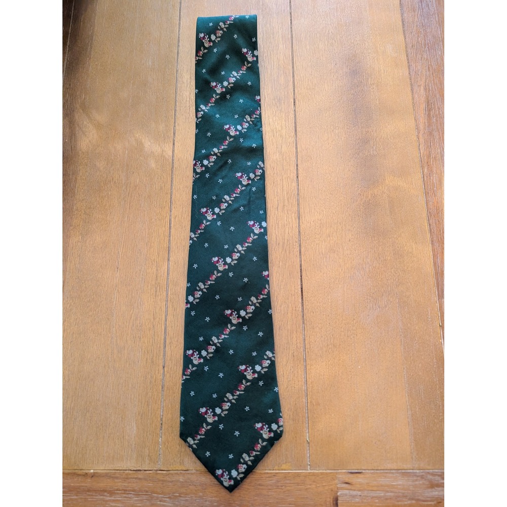 Vintage David Lawrence 1986 Christmas Silk Tie Forest Green Floral Italy Mens